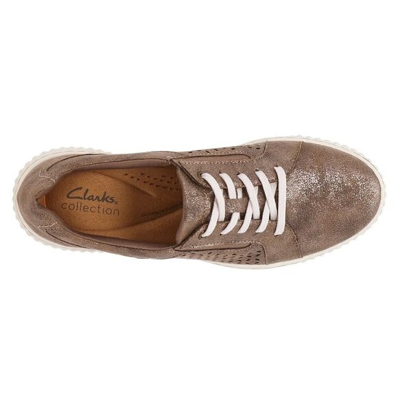 Clarks Collection Lace-Up Sneakers Perforated Metallic Brown Bronze Leather 8 - Picture 8 of 16